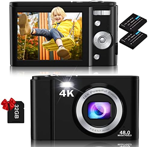 4k digitalna kamera za djecu Usvnvllun FHD 48mp vlogging kamera sa 32 GB karticom, 2.8 LCD ekran,16x digitalni