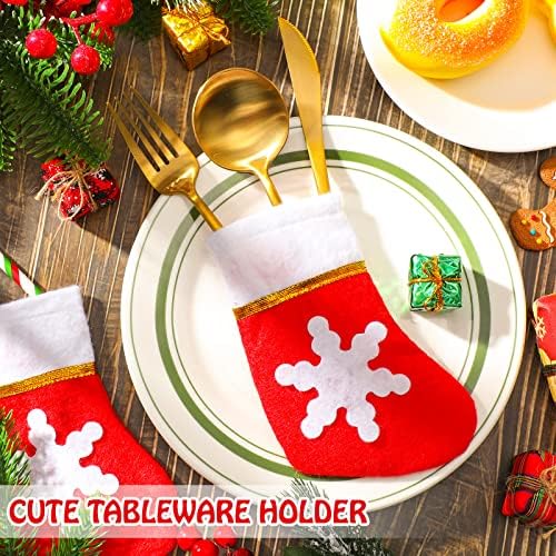 30 kom božić večera Tabela dekoracije Snowflake čarapa srebrninu držač Mini Božić čarape Plaid
