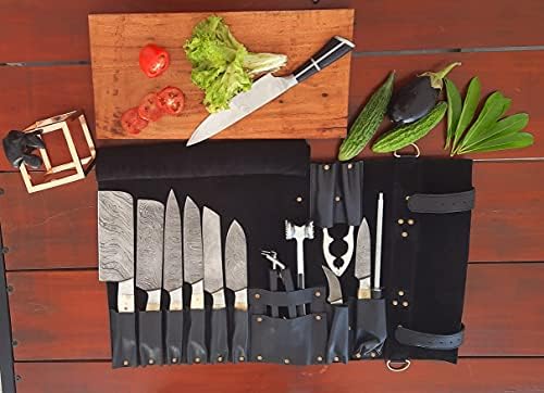 Chef Knife Bag / Travel-Friendly Chef Knife wrap Bag / prave kože Knife Roll | torba za čuvanje ručke Carry Case kuhinja / putna torba Noževi Holder / za profesionalne kuhare / KB001-Crna