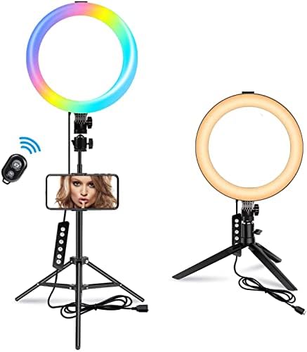 10,2 Selfie prstenasto svjetlo sa rastegnutim postoljem i držačem za telefon, ORAJAR stol LED svjetlo sa 14 RGB boja & amp; 3 normalno & amp; 10 Prigušivih leva za TikTok YouTube Video Makeup Photography Live Stream