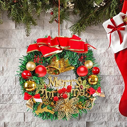 11.8 Sretan božićni vijenac za veštački veštački veštački viseći božićni vijenac sa svjetlima obiteljskim prozorom u zatvorenom prostoru na otvorenom crvene lukove vileske smreke bobice Pine Coe Bells Garland