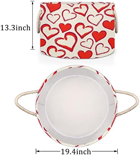 Red Valentines Day Love Heart Velike okrugle košare za skladištenje basketa za pranje rublja sa ručkim