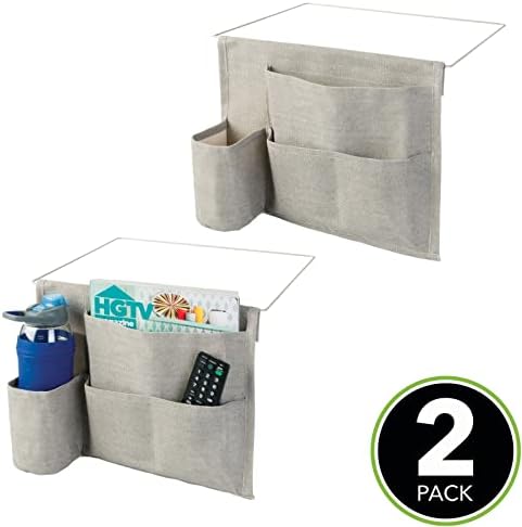 Mdesign Bedside Storage CADDY Džep - Tanak dizajn za uštedu prostora, 4 džepova - Teška pamučna platna - drži boce za vodu, knjige, časopisi - 2 pakovanja - svijetlo sivi / žičani umetak u satenu