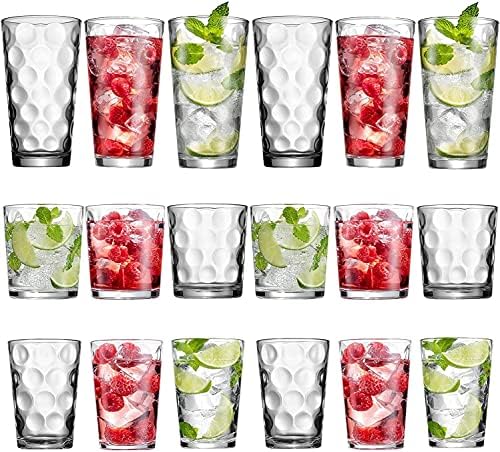 Le'raze čaša za piće Set 18 prozirno staklo čaše-6 Highball naočare 17oz, 6 kamenje naočare 13oz, 6 DOF naočare