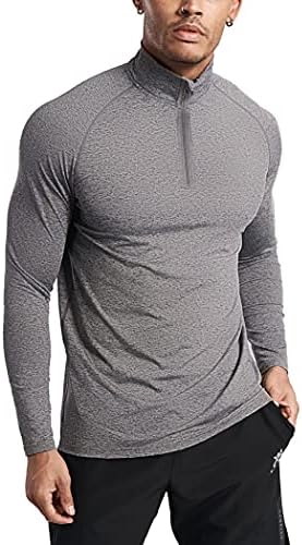 Coofandy Muška 1/4 Zip Pulover Quarter Zip Upućena majica s dugim rukavima Teretana Brzi suhi lagani majice za vježbanje
