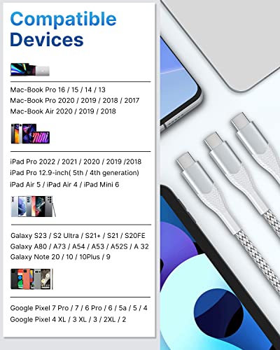USB C do USB C kabla - [2pack 6ft] 60W C do C TIP Brži kabl za punjenje, pleteni USBC u USBC kabl Kompatibilan sa iPad Pro 2020 / iPad Mini 6, MacBook S22 / S21 / S20 Ultra