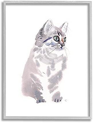 Stupell Industries Siva kratkodlaka mače portret minimalna kućna mačka, dizajnirana od strane Verbrugge akvarel