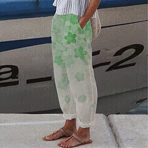Grge Beuu ženske ljetne cvjetne print casual labave pamučne pantalone elastične strukske konusne pantalone