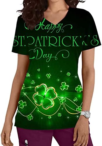Žene sretni dan Svetog Patrika pigbe_tops sa džepovima Lucky Shamrock vrhovi kratkih rukava sa majicom