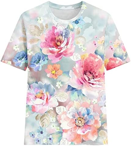 Ženska slatka cvjetna tiskana grafička majica proljeće proljeće ljeto kravata boja okrugli vrat kratkih rukava