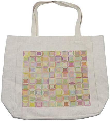Ambesonne pastelna torba za kupovinu, Retro uzorak sa tačkama preklapajućih oblika prstena kvadrati šareni