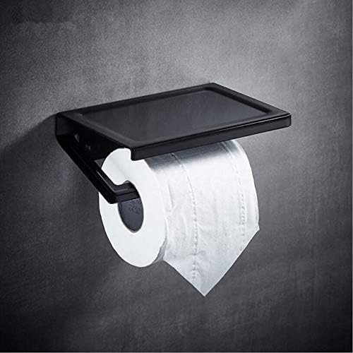 GENIGW zidni Crni držač toaletnog papira držač papirnog papira držač rolne sa policom za odlaganje telefona kupatilo