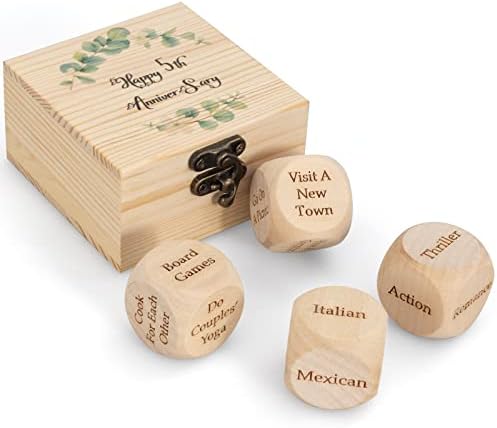 5th Anniversary Wood Gifts for Him, 5 Year Anniversary Wood Night Dice Gifts For Her, 5th Anniversary