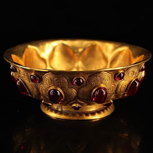 5 Tibet Hram Collection Old Brončani pozlaćeni pozlaćeni zlatni mozaik crvena dragulja Buddha Sound Bowl Royal Bowl ukras