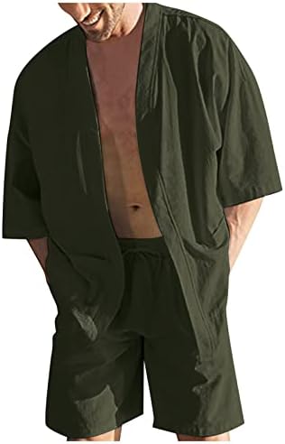 Muška 2 komada posteljina set Henleyji majica kratki rukav i kratke hlače Ljetna plaža Joga podudaranje