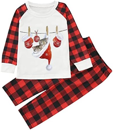 Božićne pidžame za porodicu 2022 Xmas šešir sa slatkim mačkama Print PJS podudaranje božićnih ukrasa Božićno drvce