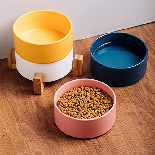 Keramički pas CATBOWL-povišeni zdjelice s drvenim štandovima, podignuta mačja hrana posuda za kućne ljubimce,