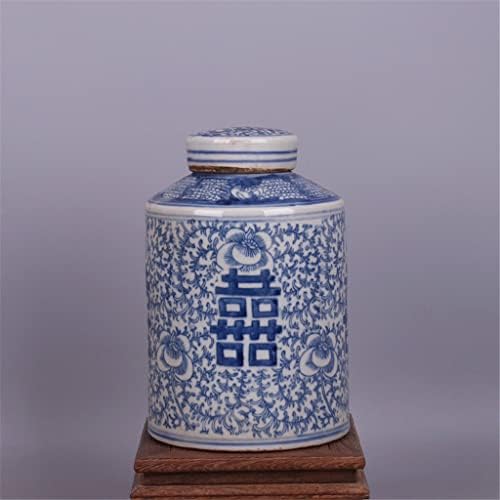 Zjhyxyh plavi i bijeli karakter uzorak čaj jar antikvitetni ukrasi porculain Jingdezhen čaj caddy kolekcija