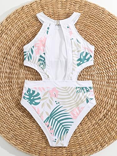 Oyoangle Girl's Tropical Print izrezan Halter Jednodijelni kupaći kostim kupaći kostim plaža kupaći kostimi