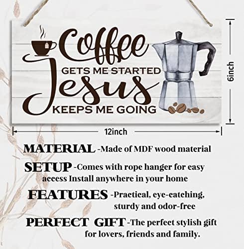 Viseći kafe Drvo Decko dekor, kafa me pokreće Isus me čuva, viseći tiskani drveni dekor plaketa, kafe bar, rustikalna