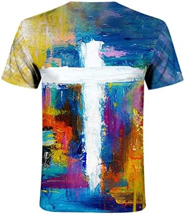 Vintage Shirts for Men, Mens Oil Painting Faith Jesus Cross Print T-Shirts 3D štampani kratki