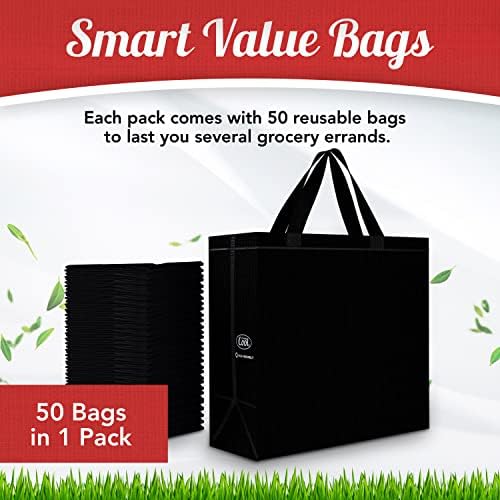 Jednostavno Cool 50 pakovanja Crne višekratne ekološke velike torbe za kupovinu namirnica 14.5 x14 x6.
