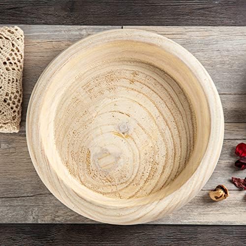 Gyhja Dekorativna zdjelica za drva ručno isklesana središta Paulovnija okrugla tijesto koje poslužuje drvene zdjele za dekor velike, prirodne