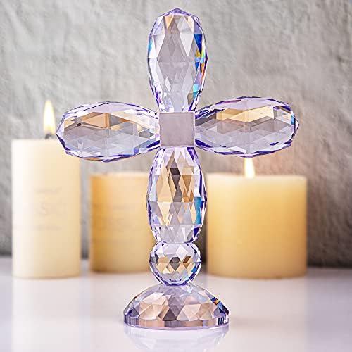 QFKris 7 '' visoki ljubičasti kristalni kristalni krst Moderni Cross Figurine stakleni obrt za majke