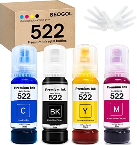 Seogol T522 kompleti boca za punjenje mastila kompatibilni sa Epson EcoTank ET-2720 štampačem, EcoTank ET-4700, Crna, cijan, Magenta, žuta 4 boje, Visoka definicija