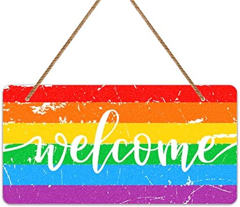 FLYAB znak dobrodošlice za ulazna vrata 6x12 Rainbow Welcome viseći znak Gay Pride LGBTQ Rainbow