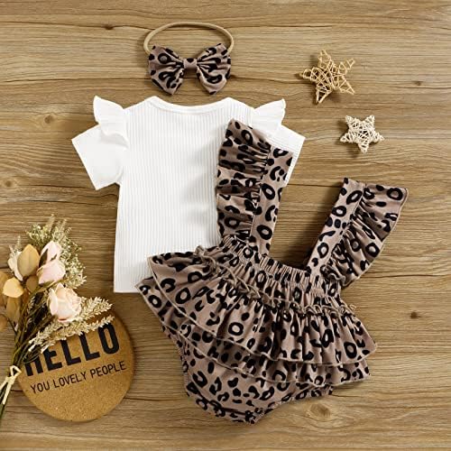 XBGQASU Baby Poklon Girls Toddler Girls s kratkim rukavima rebraste majice ruffles Leopard tiskani