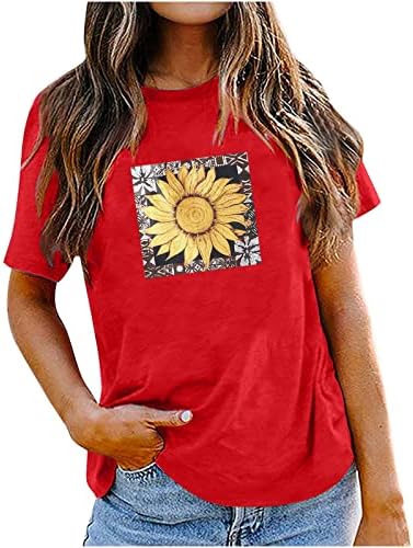Suncokret cvjetni grafički vrhovi za djevojke Jesen Ljetni kratki rukav vrat za čamac Sretan uskršnji poklon TOP WOMENS odjeća E2