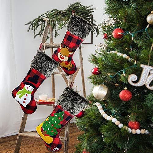 KHDZ božićne čarape 4 pakovanje, 18-inčni klasični klasični personalizirani veliki čarapa Santa, snjegović, božićno drvce, reindeer Xmas karakter za obiteljski odmor za božićne zabave