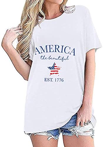 4. srpnja Košulje Žene Američkoj zastavi Ljeto kratki rukav O-izrez T-majica Stars Striped Lable Fit Comfy Holiday Bluze Top