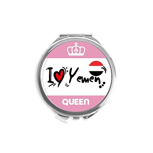 Volim Jemen riječ zastavu Ljubav Srce ilustracija Mini dvostrano prijenosni Makeup ogledalo kraljica