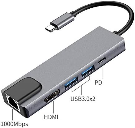 ZPLJ brzi 5 u 1 USB C HUB Adapter sa Ethernet portom 4K HDMI 2 USB 3.0 podrška za PD punjenje kompatibilan za