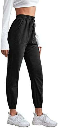 Ženske posteljine pantalone, džep u boji pamuk i posteljina elastična struka labave nožne pantalone široke kaprike