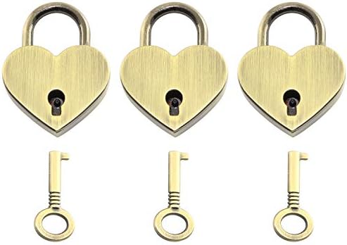TEGG Oblik srca Patlock 3pcs Vintage Style Mini ArcAize Brass Ključ za ključeve sa ključem