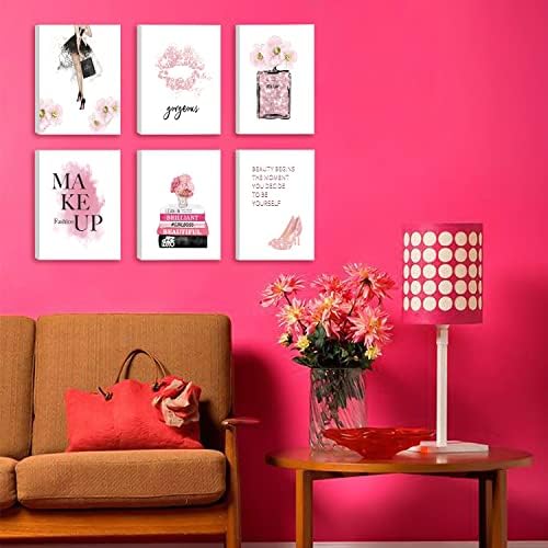 KAIRNE Fashion Women Art Print, moderne ružičaste slike dekor za kupatilo za djevojčice zidni umjetnički Set od 6, zdravo prekrasan zidni dekor estetski Makeup zidni dekor za žensku sobu dekor za djevojčice spavaća soba