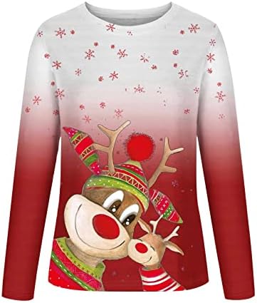 Sretan Božić vrhovi ženski Božić 3D štampani Jelena Casual Dugi rukav okrugli vrat pulover T-Shirt Xmas_Tops