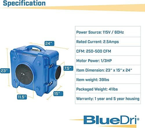 BlueDri BD-AS-550-BL negativna Mašina Airbourne Cleaner HEPA Scrubber oprema za obnavljanje oštećenja