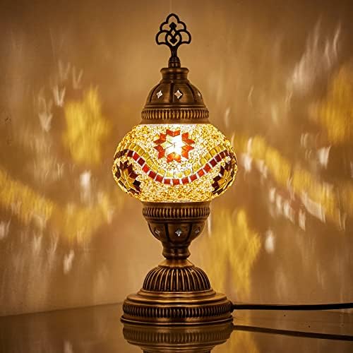 Demmex Handmade šareni mozaički stakleni stolni stolni stol noćni lampica sa antiknim mesingama, mala 11.8x5.5