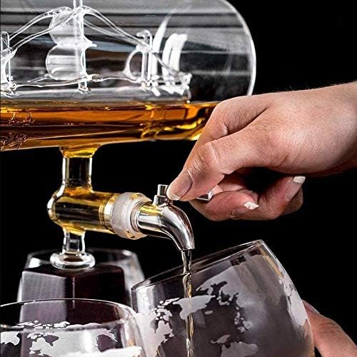 Dekanter za viski sa čašama-1100ml Barrel Whisky Carafe alkoholni dekanter Set, sa 4 čaše za