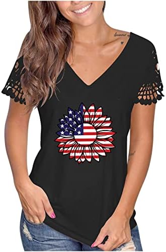 Ženska četvrta srpnja Majica Američki zastava Suncokreti Ispis Tees Vrhovi izdubite majice