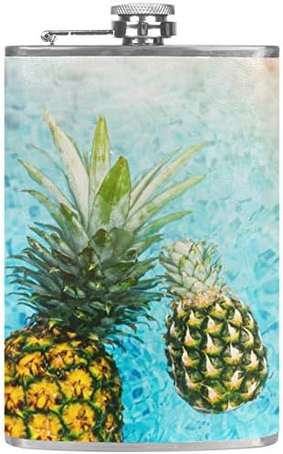 Tikvica za tečnost od nerđajućeg čelika nepropusna sa levkom 7.7 Oz kožna navlaka odlična poklon ideja tikvica-morski pod ananas
