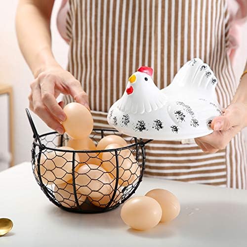 Yowein košare za čuvanje pilećih jaja za svježa jaja, crna metalna mrežasta žica keramički držač za jaja Radna ploča keramička korpa za skladištenje jaja, crna željezna mrežasta žica, dizajn farme piletine