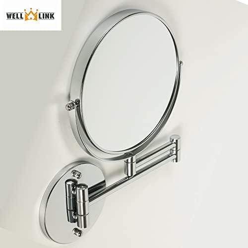 WELLLINK zidno ogledalo za šminkanje od 7 inča 3X dvostrano ogledalo za uvećanje sa produženom rukom, ogledalo za brijanje u kupatilu, Kromirano, okrugli držač