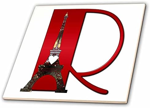 3drose crveni Monogram početni R sa Eiffelov toranj-pločice