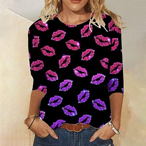 NOKMOPO majice za žene Casual Fashion Valentinovo Print Dugi rukav o-izrez pulover Top osnovne pletene majice