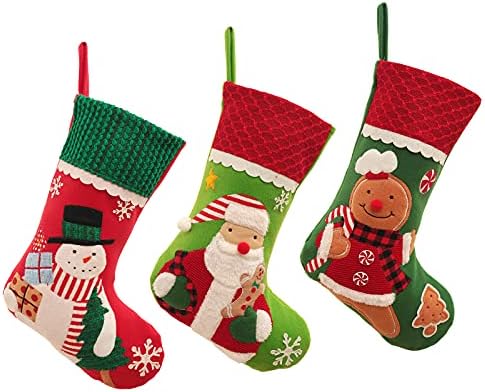 Tomtenisse 15 Božićne čarape, set od 3 Santa Cluas Snowman, veliki Xmas čarape za čarape - 3D plišani santa